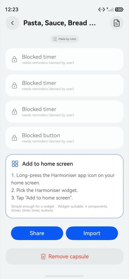 A capsule detail screen showing blocked components that need a denied permission